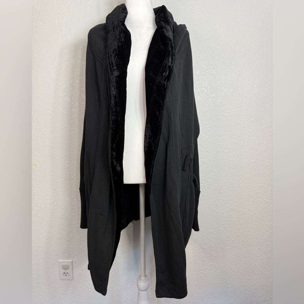 Free People Westwood Hooded Cardigan Velvet Trim black Medium Boho Whimsigoth